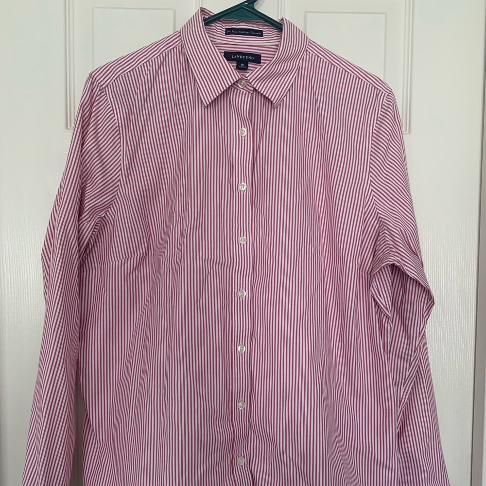 Lands End size 16 Red striped button down